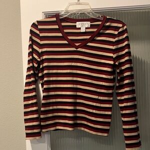 Striped V-Neck Long Sleeve Top. Cotton!